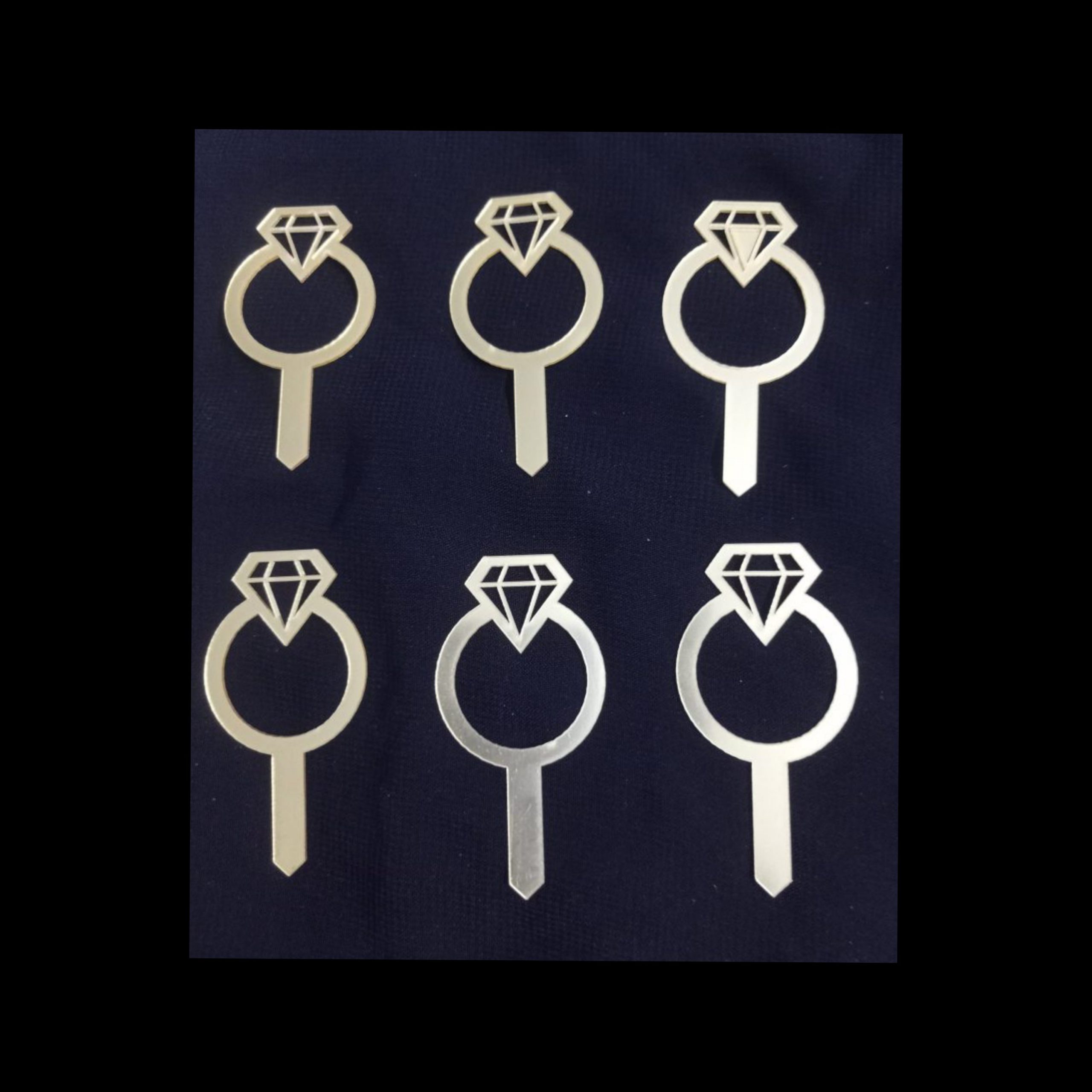 Engagement Rings Acrylic Cupcake Topper- Pack of 6