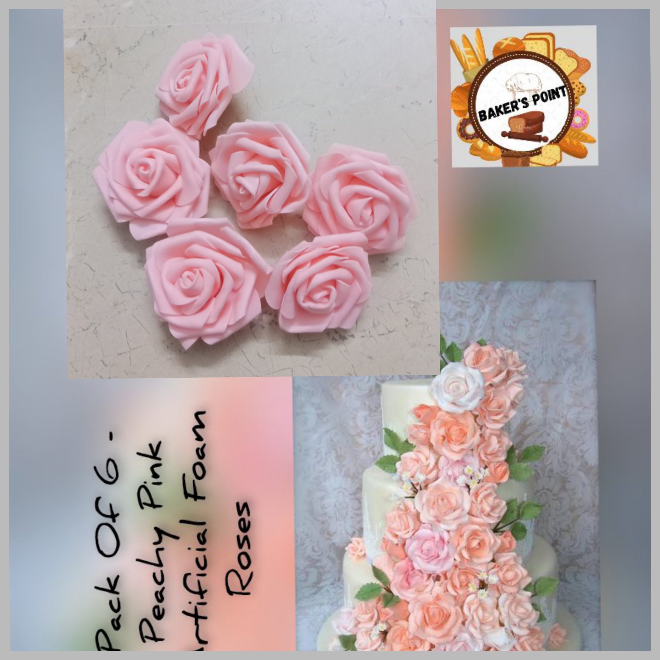 Pack of 6 Peachy Pink Artificial Foam Roses