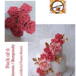 Pack Of 6 Maroon / Burgundy Artificial Foam Roses