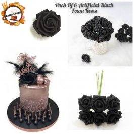 Pack Of 6 Artificial Black Foam Roses