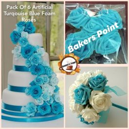 Pack Of 6 Artificial Turqouise Blue Foam Roses