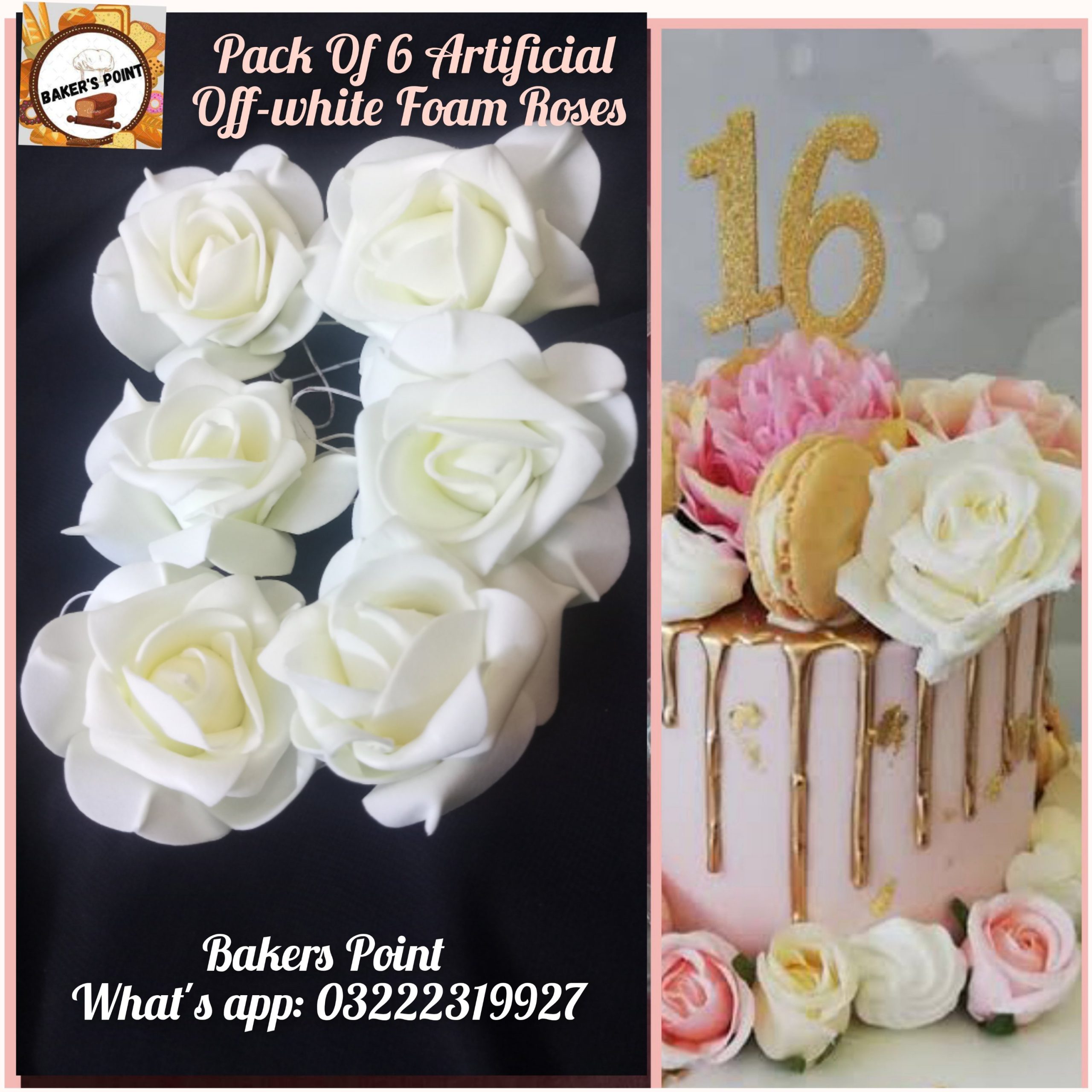 Pack Of 6 Off White Artificial Foam Roses