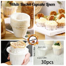 Cupcake Liners Bucket Design – Pack of 30 – White
