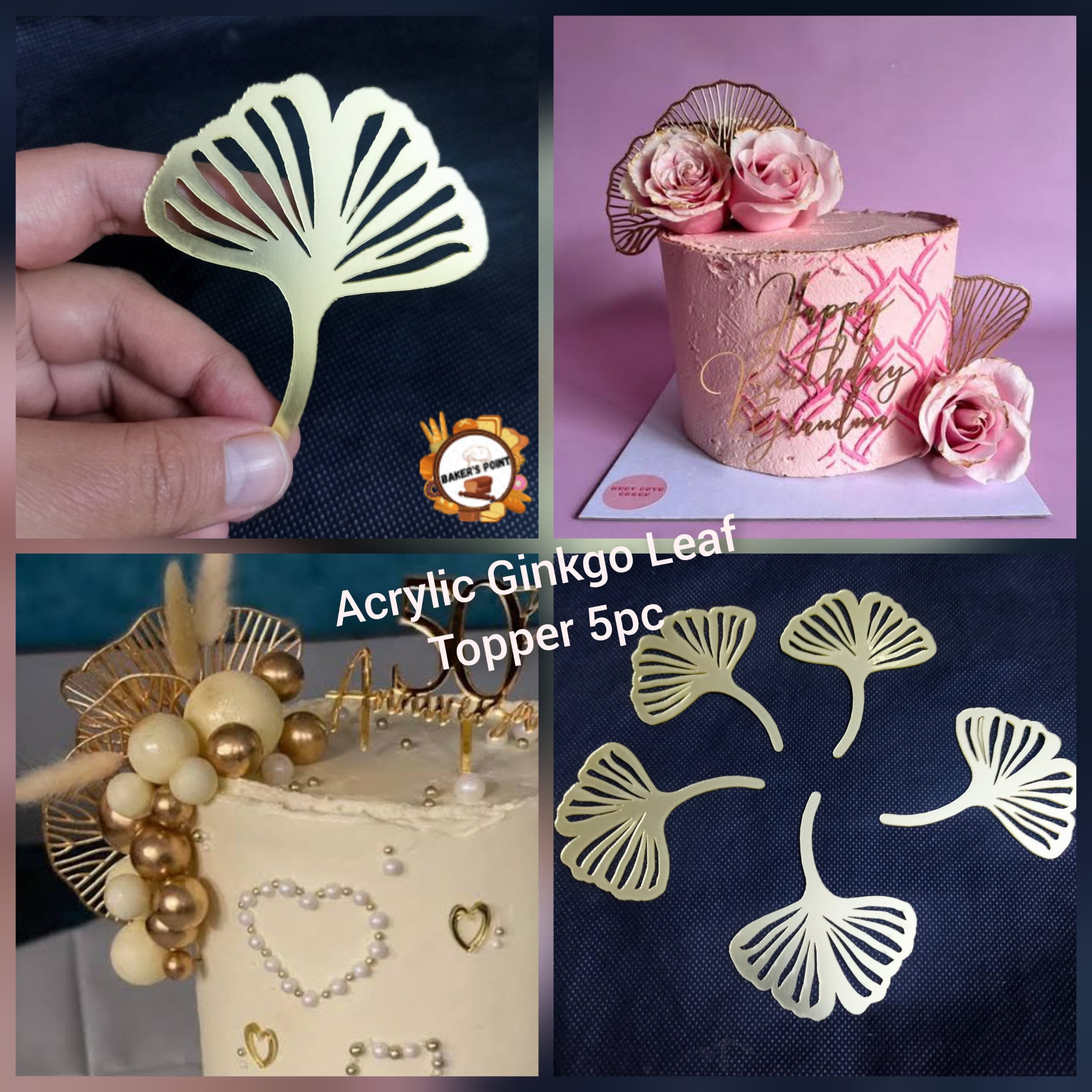 Ginkgo Leaf Acrylic Cake Topper – Pack Of 5