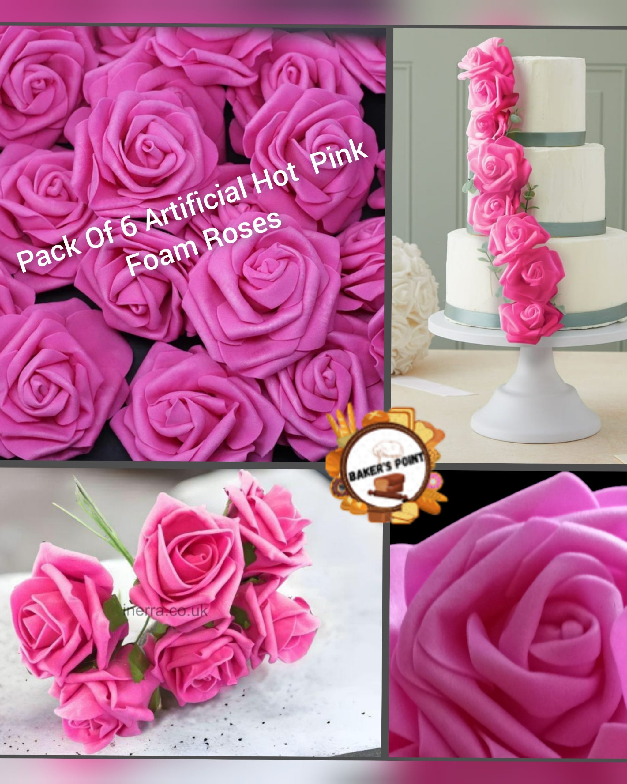 Pack Of 6 Artificial Hot Pink Foam Roses