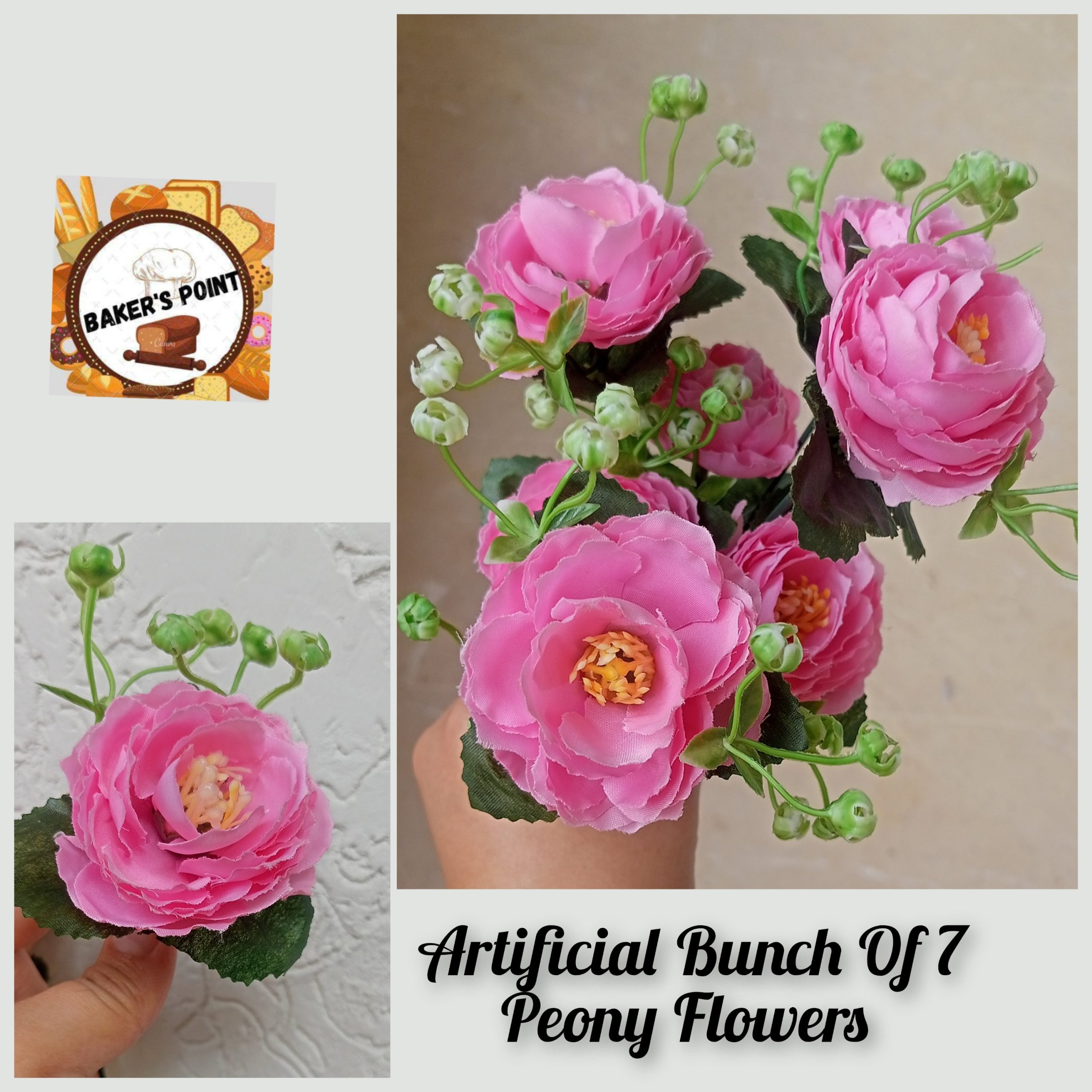 Artificial Bunch of 7 Peony Flowers