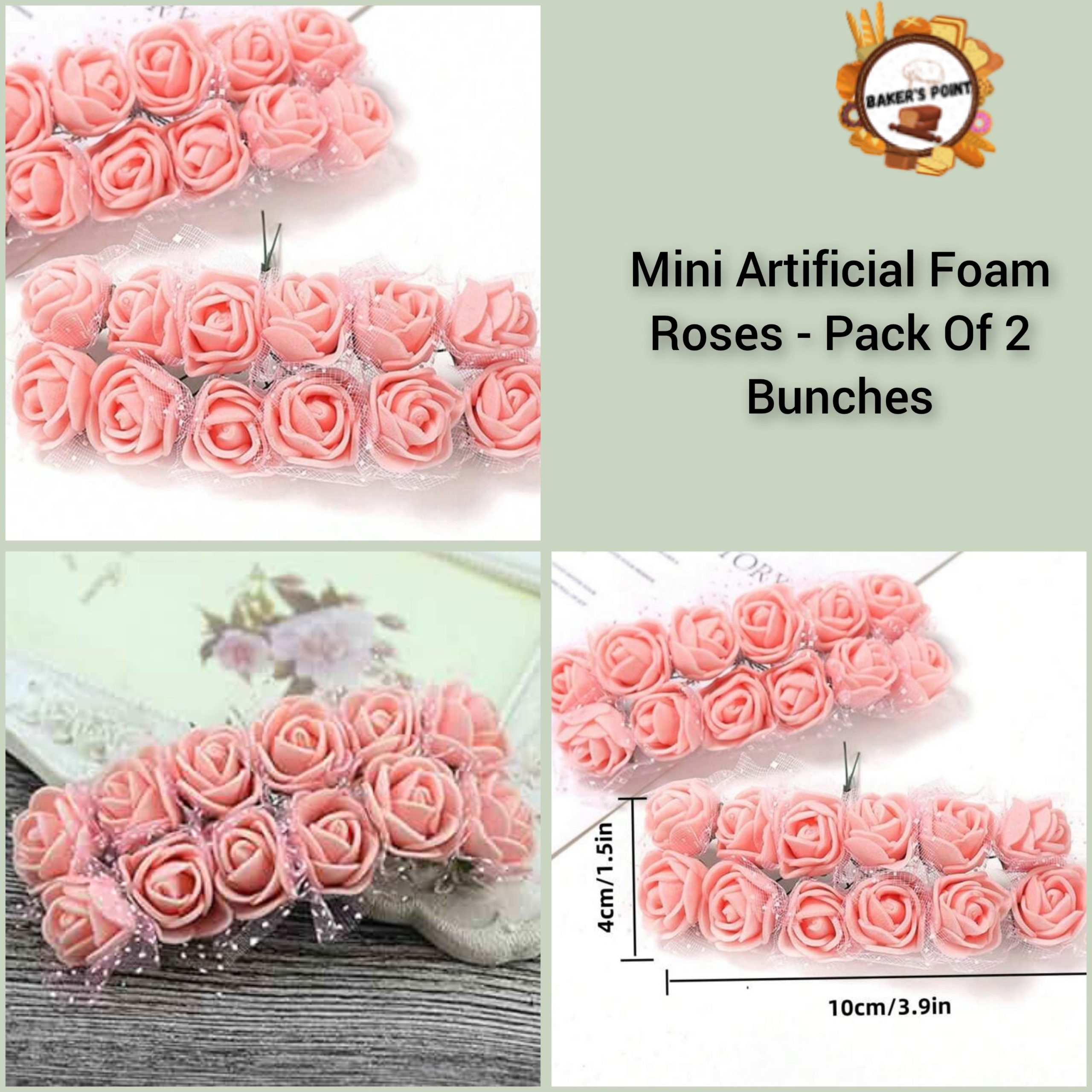 Mini Artificial Foam Roses – Pack Of 2 Bunches – Peach