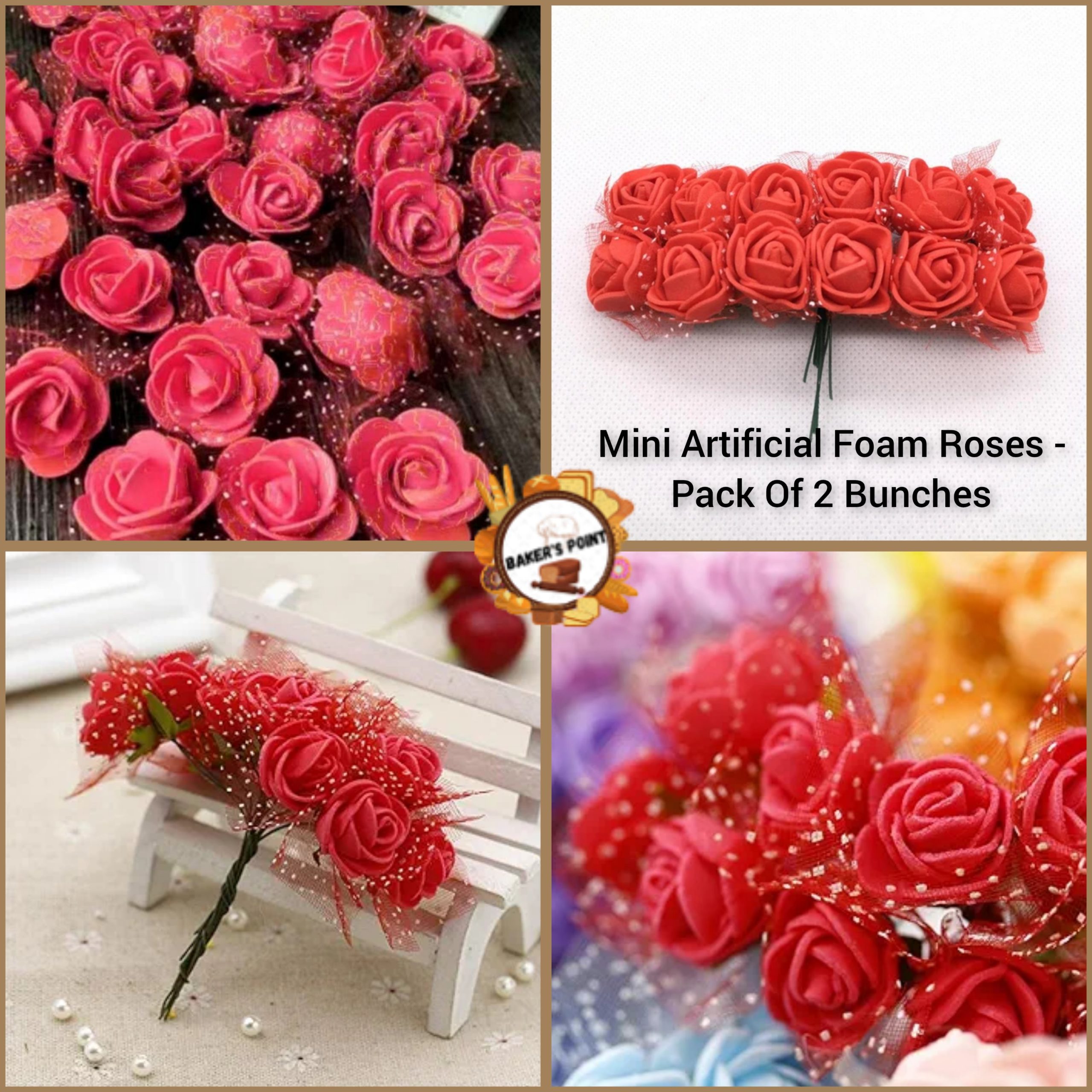 Mini Artificial Foam Roses – Pack Of 2 Bunches – Red