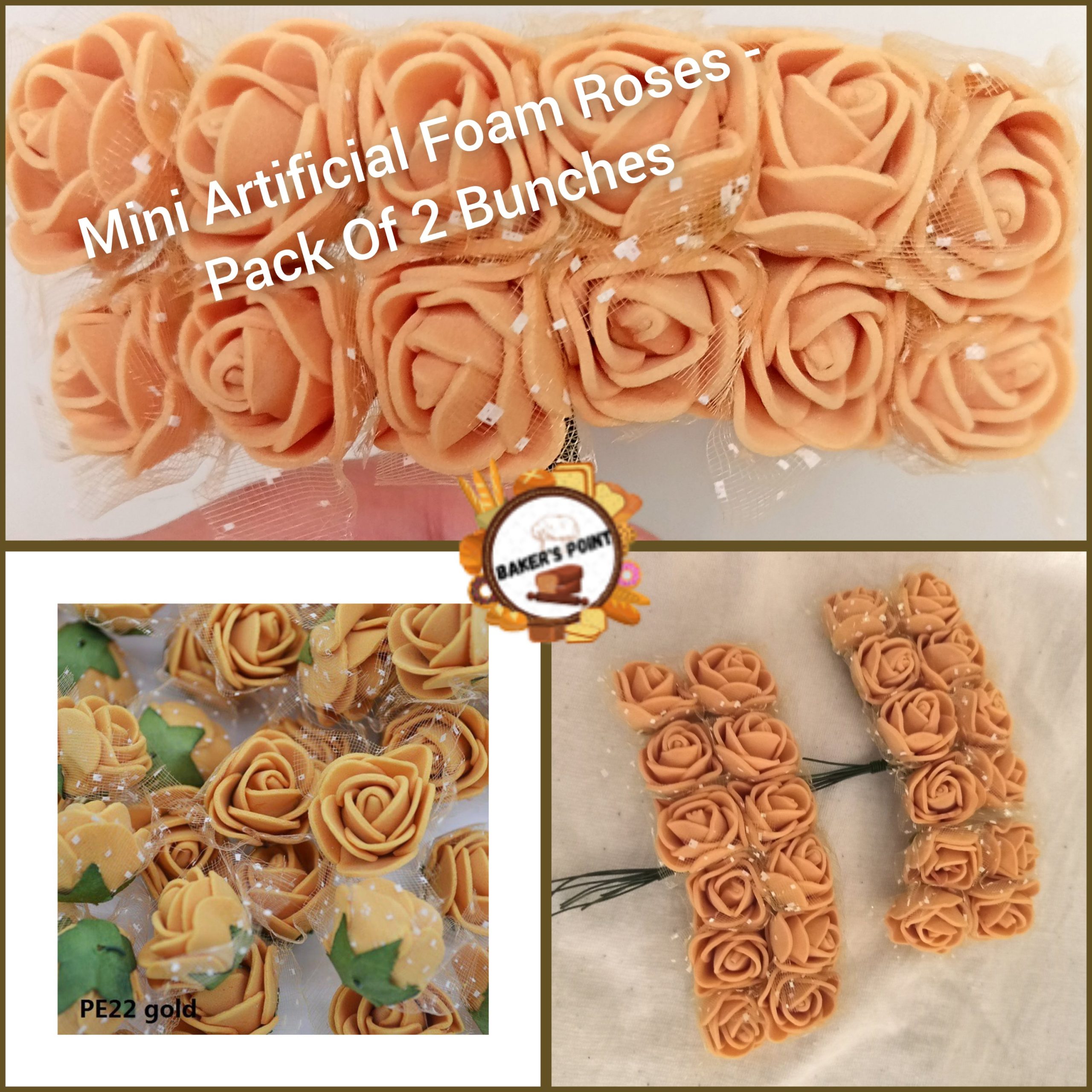 Mini Artificial Foam Roses – Pack Of 2 Bunches – Toffee Brown