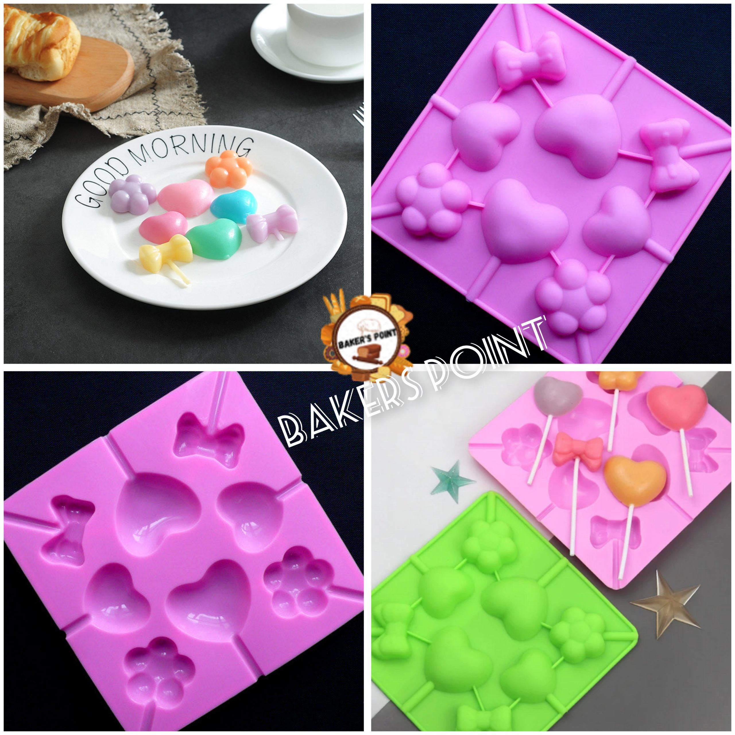 Mix Design ( Hearts Flowers & Bow) Lollipop Mold