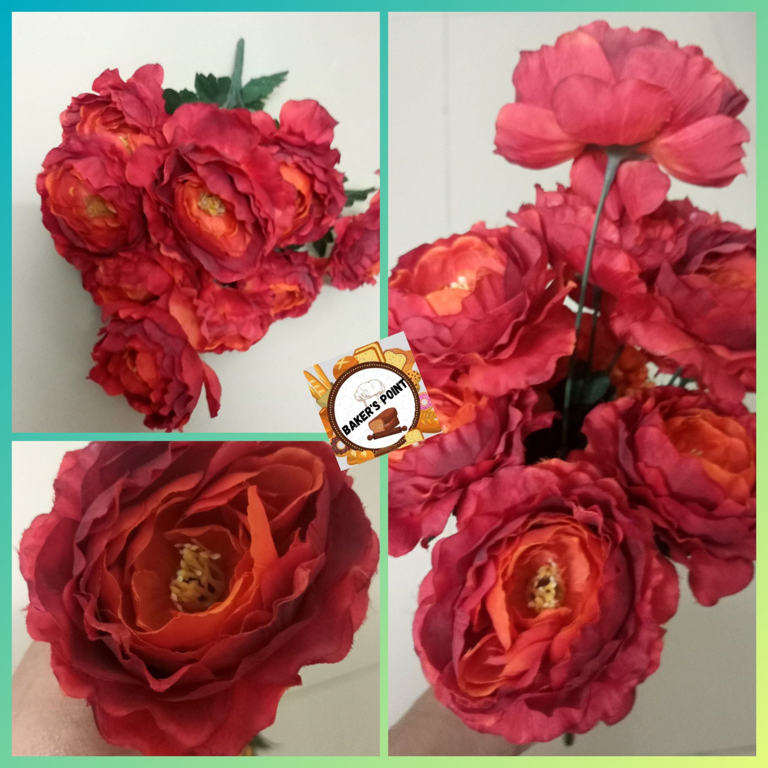 Artificial Deep Rust Burgundy Peony Flower Bunch