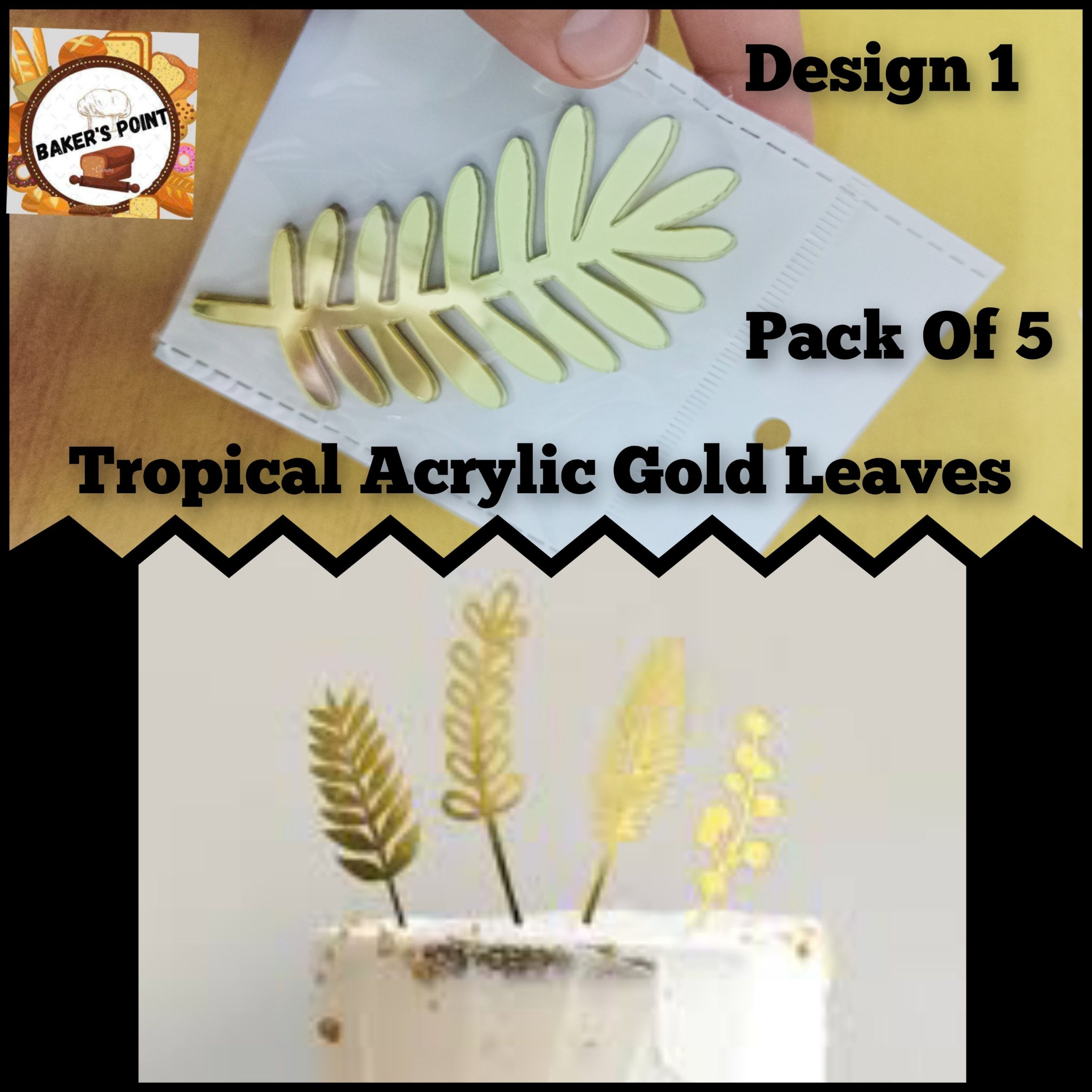 Tropical Acrylic Gold Leaves 5Pc Pack