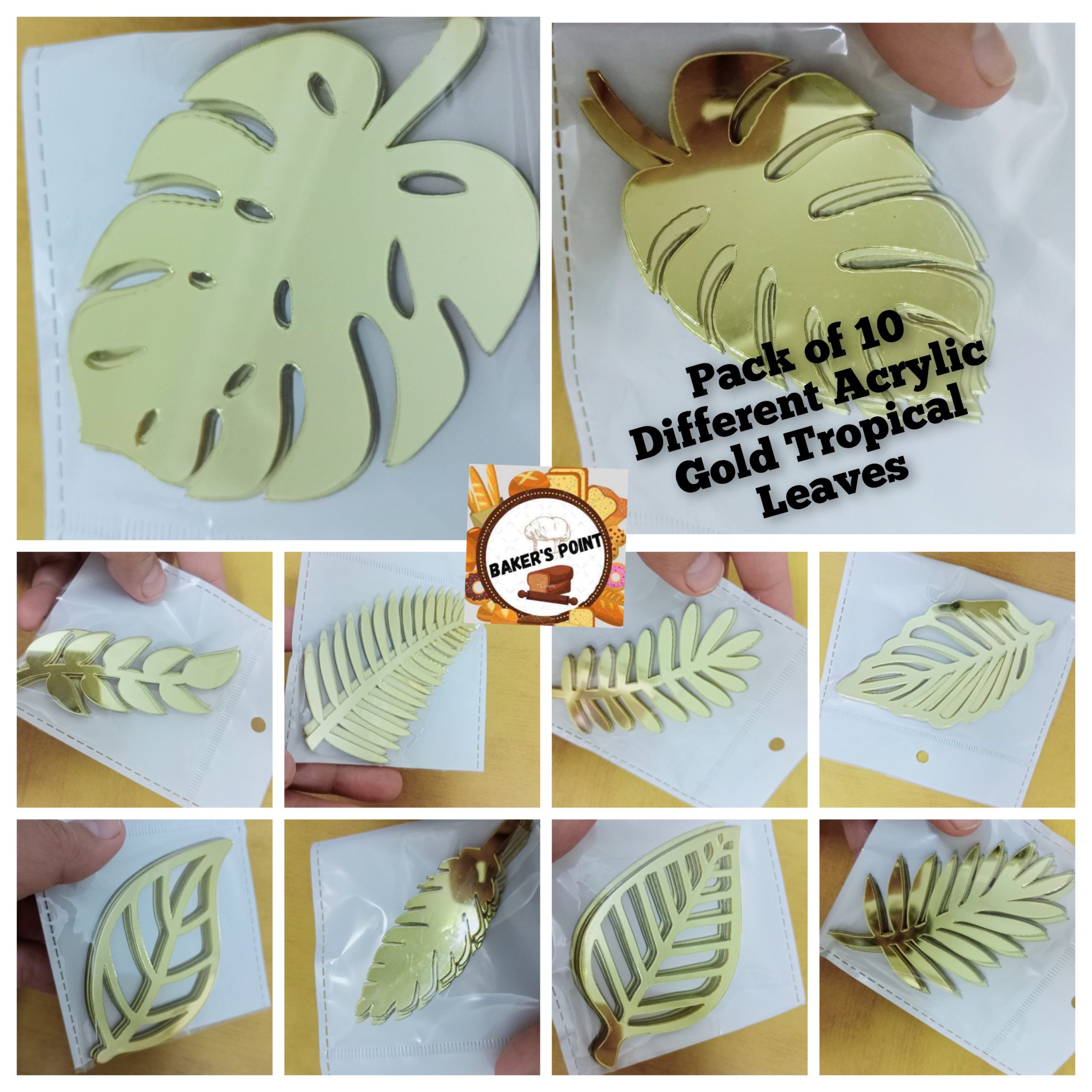 Different Tropical Acrylic Gold Leaves 10 Pc Pack