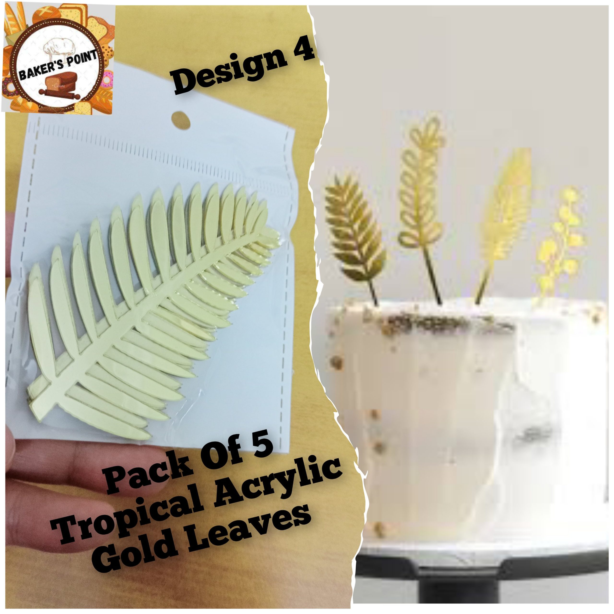 Tropical Acrylic Gold Leaves 5Pc Pack