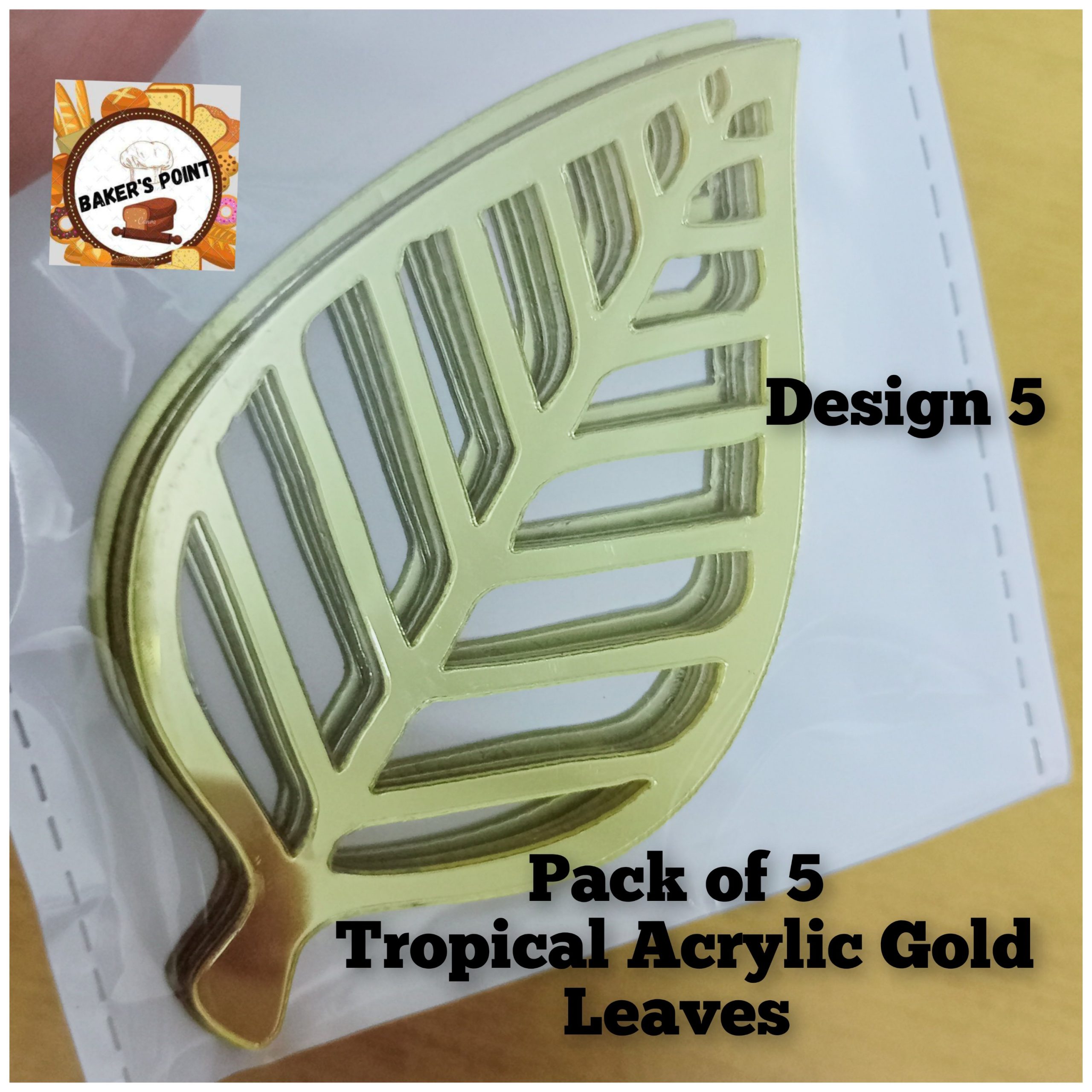 Tropical Acrylic Gold Leaves 5Pc Pack