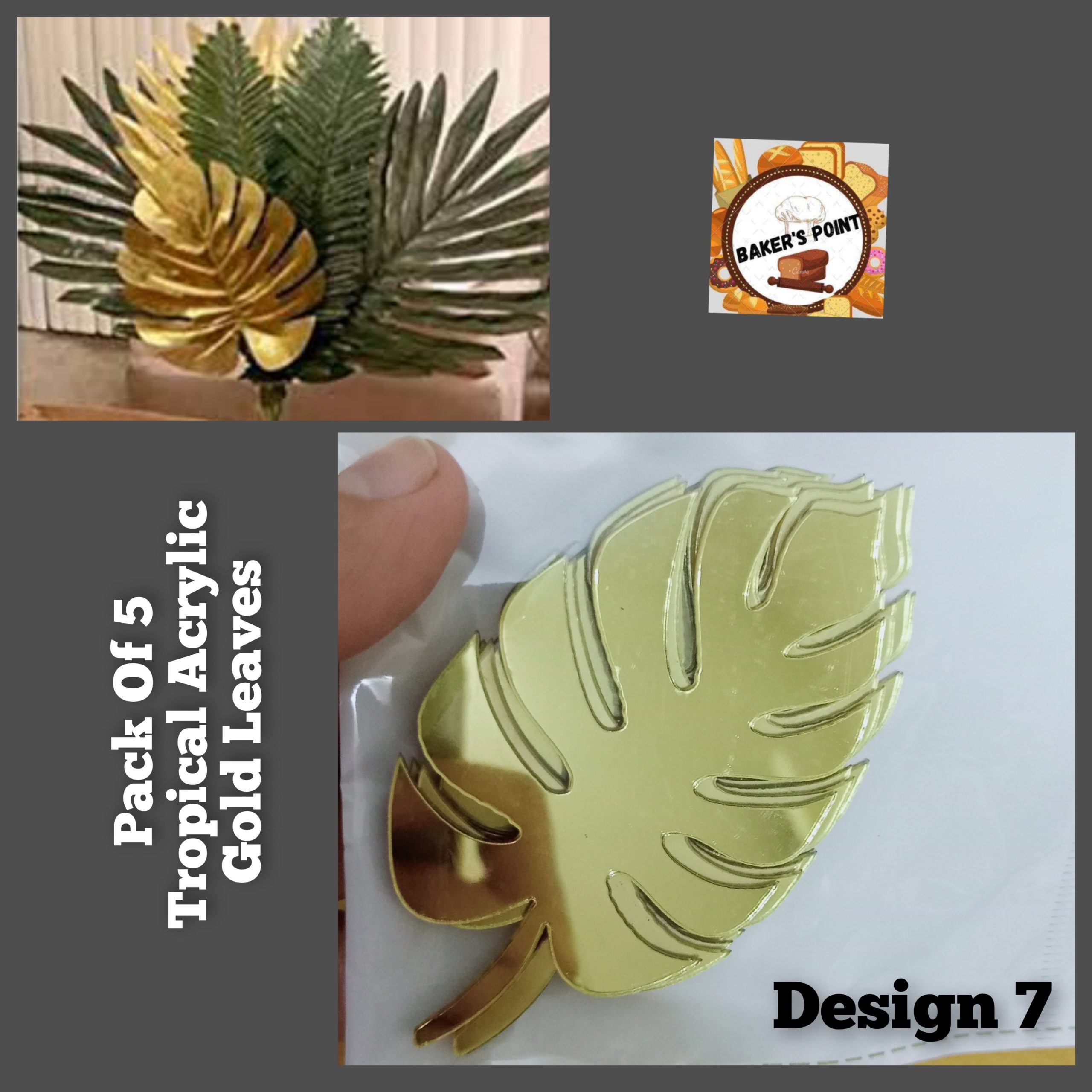 Tropical Acrylic Gold Leaves 5Pc Pack