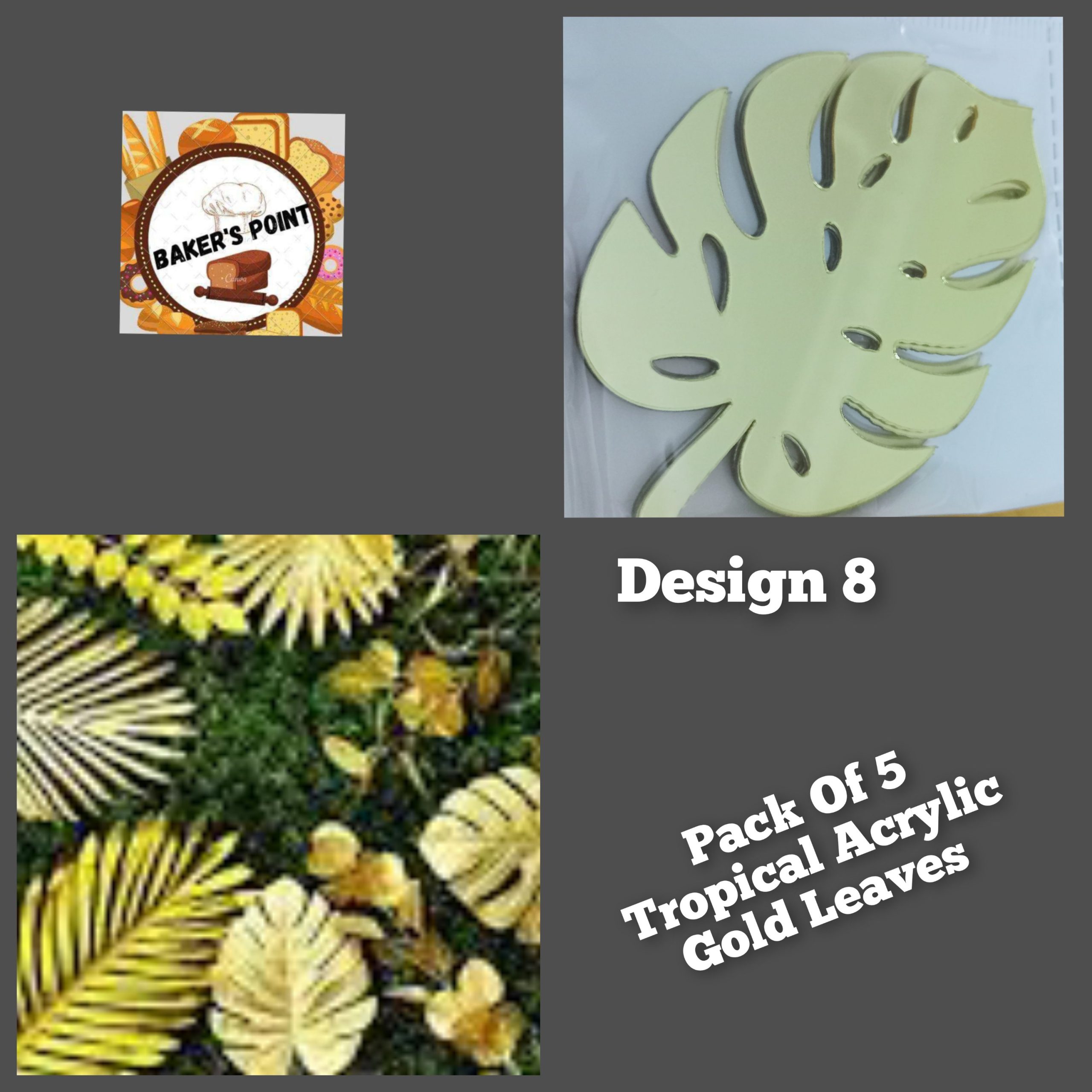 Tropical Acrylic Gold Leaves 5Pc Pack