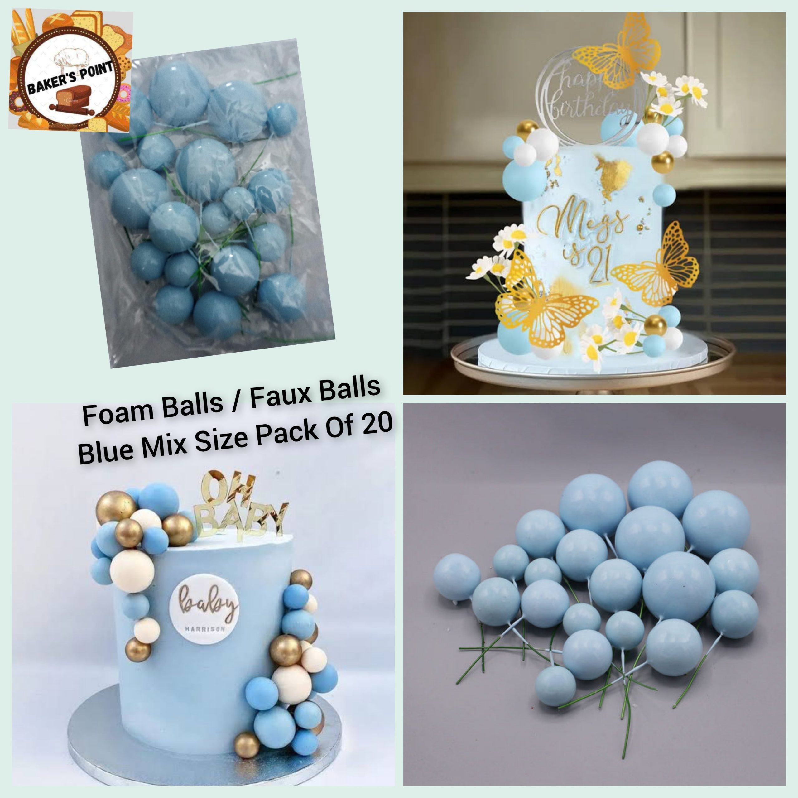 Faux Balls Blue Mix Size Pack Of 20