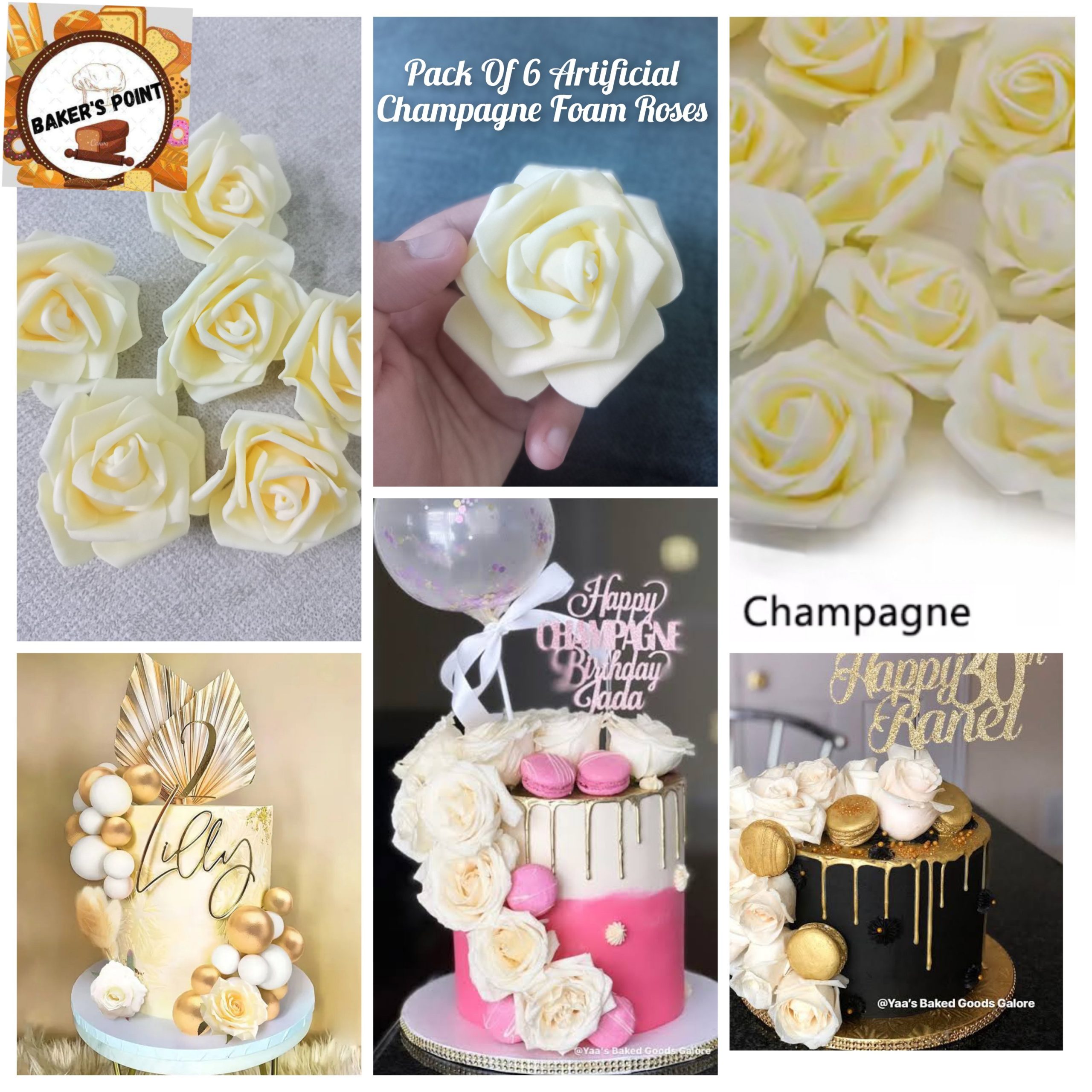 Pack Of 6 Artificial Champagne Foam Roses