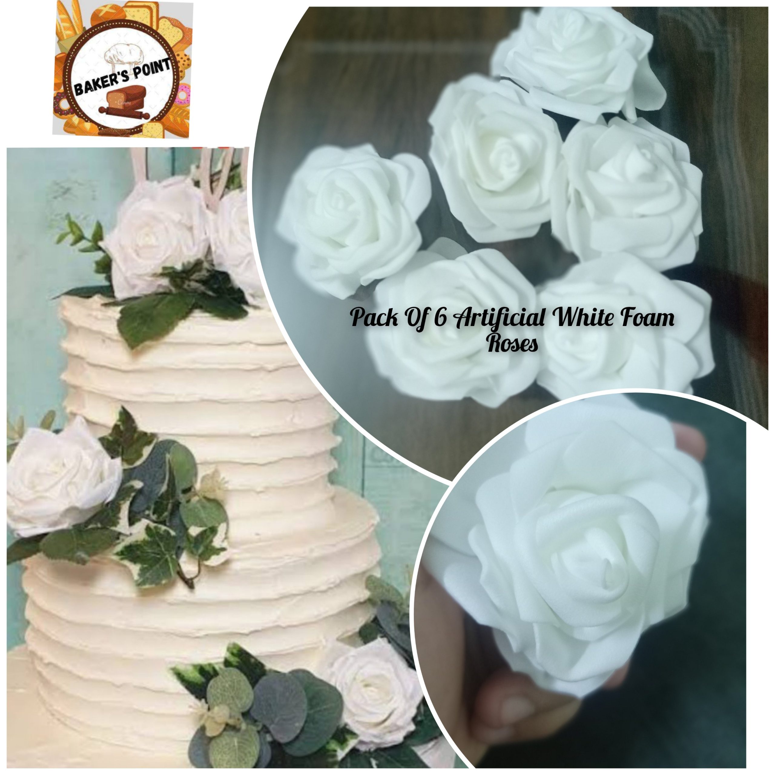 Pack Of 6 Artificial White Foam Roses