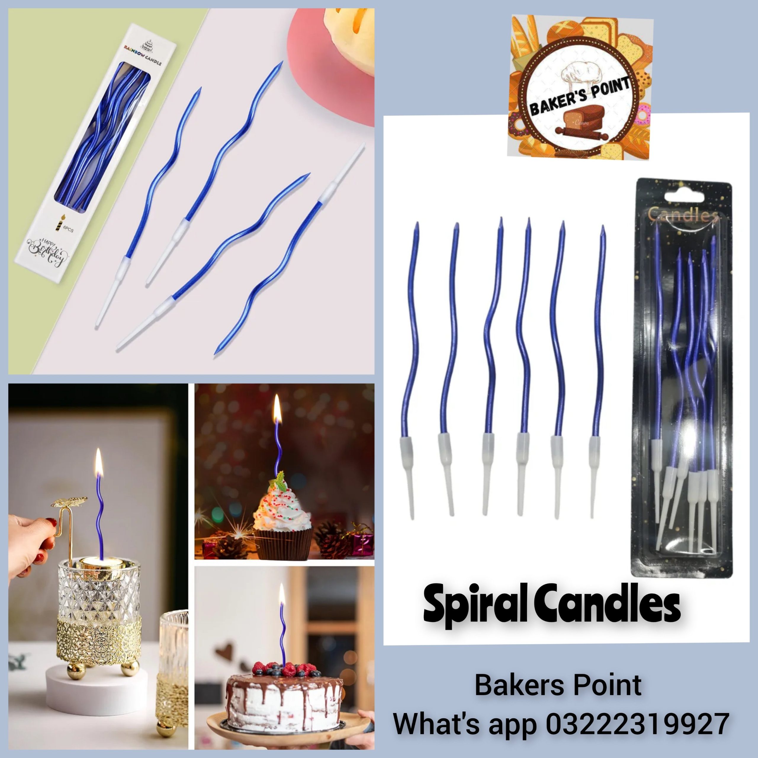 Spiral Candles Blue 6Pc Pack
