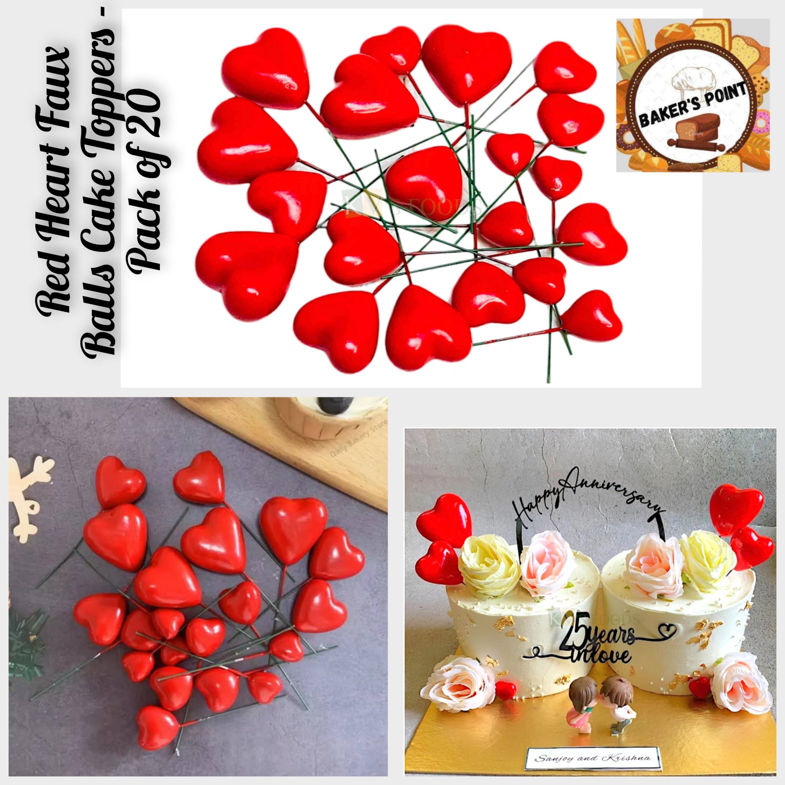 3D Herat Shape Cake Toppers – Pack of 20