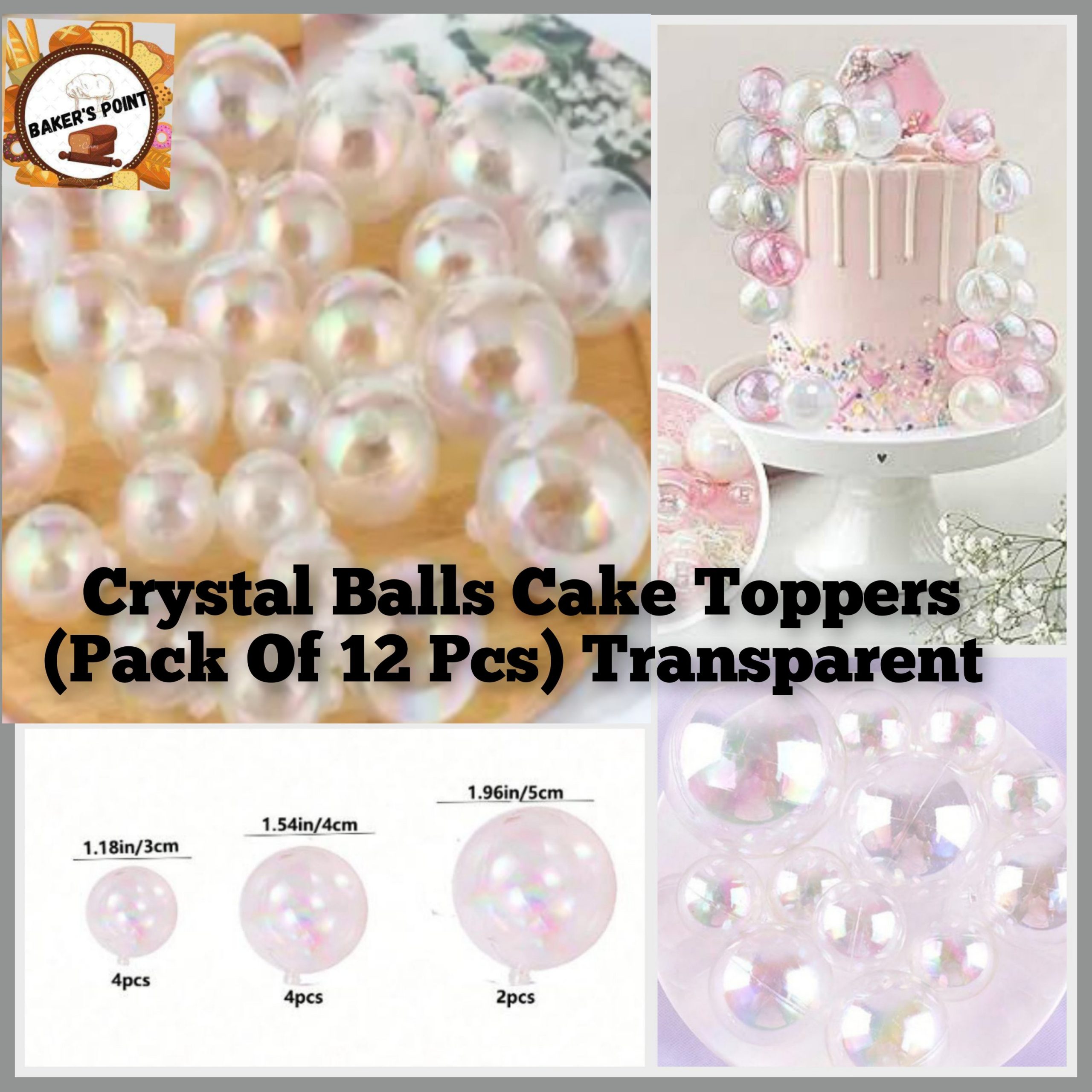 Crystal Balls Cake Topper (Pack Of 12 Pcs) Transparent White 