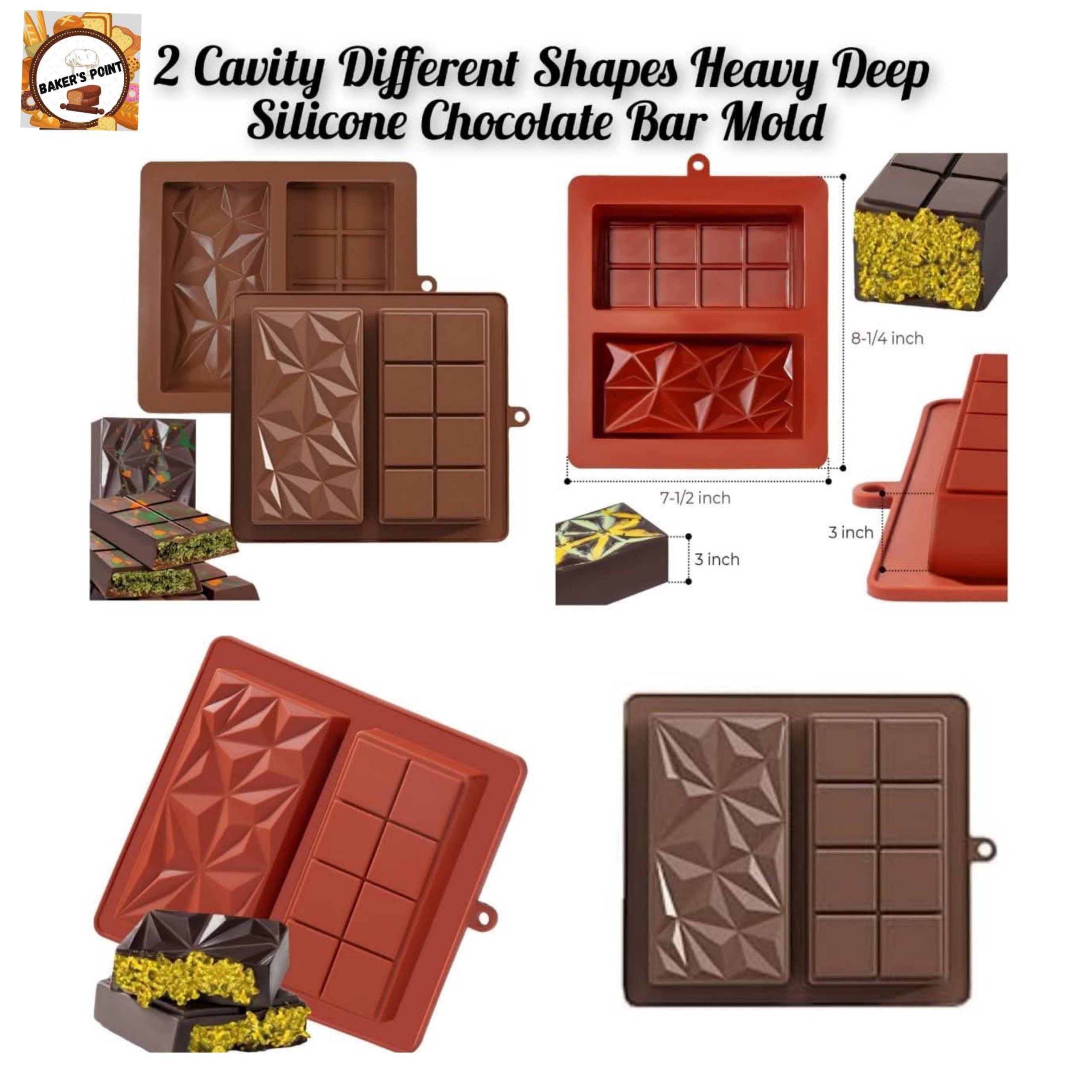 2 Cavity Different Shape Heavy Deep Kunafa Chocolate Bar Mold