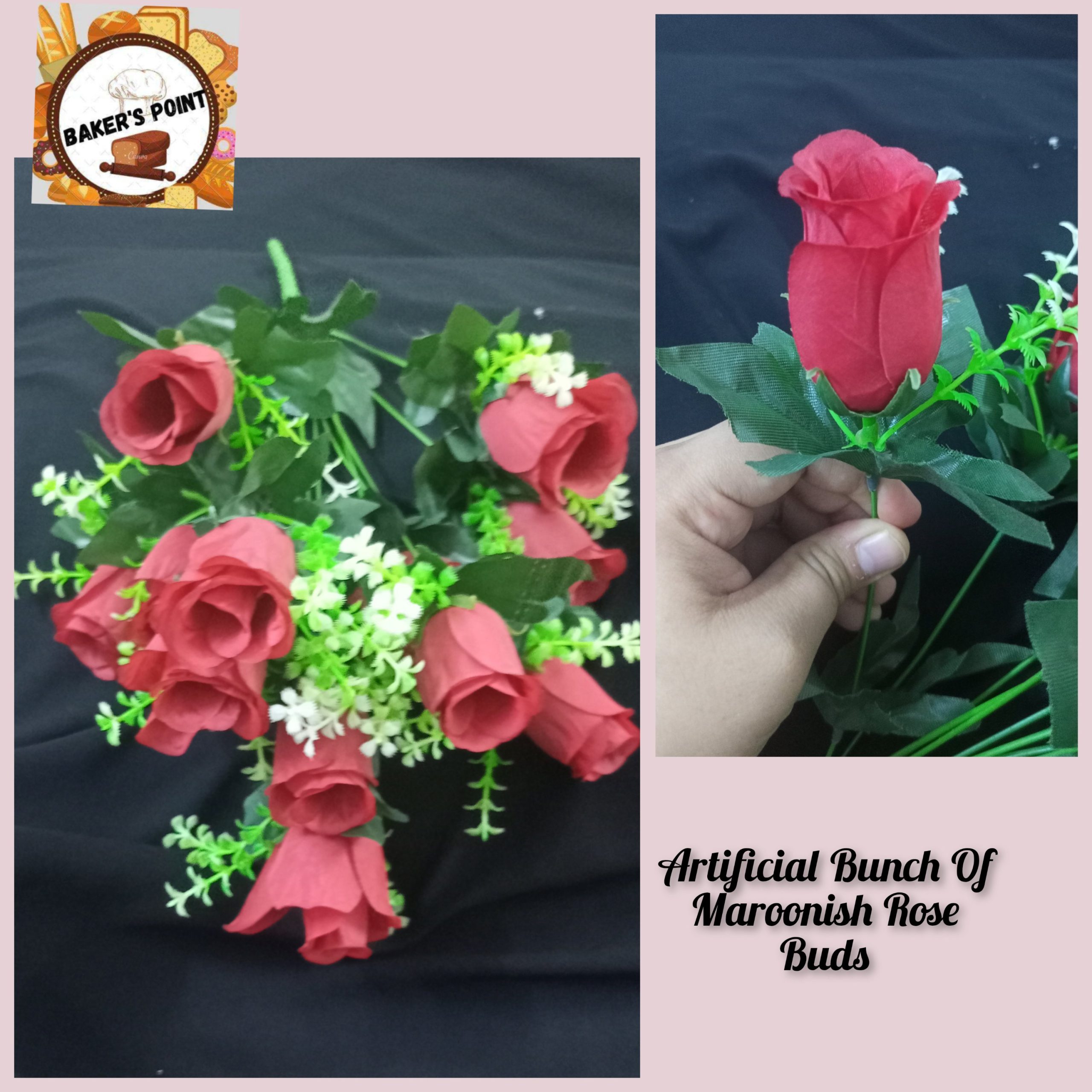 Artificial Bunch Of Maroonish Rose Buds