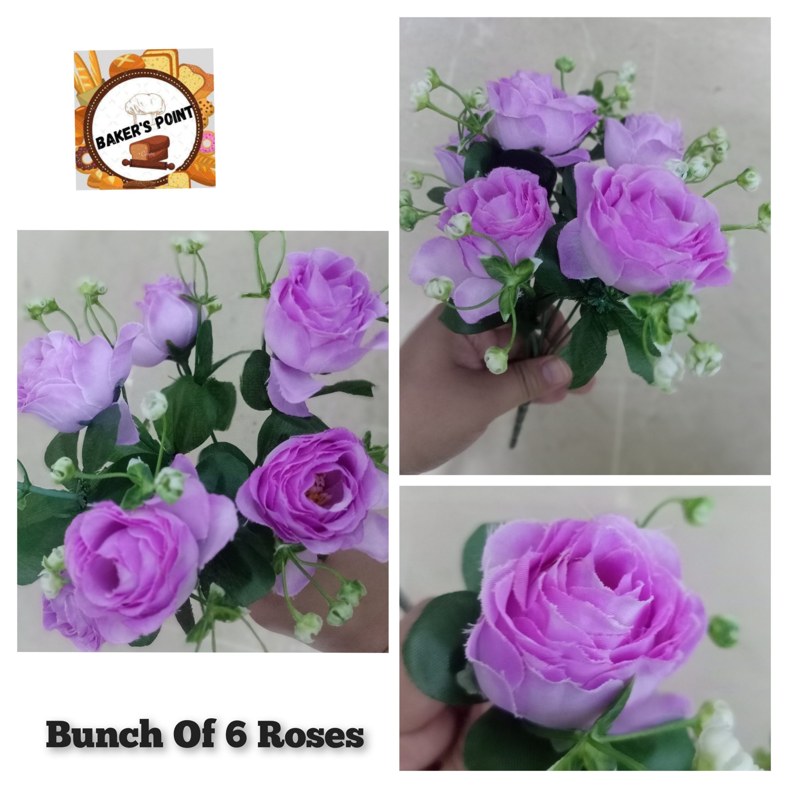Artificial Bunch of 6 Lilac Roses