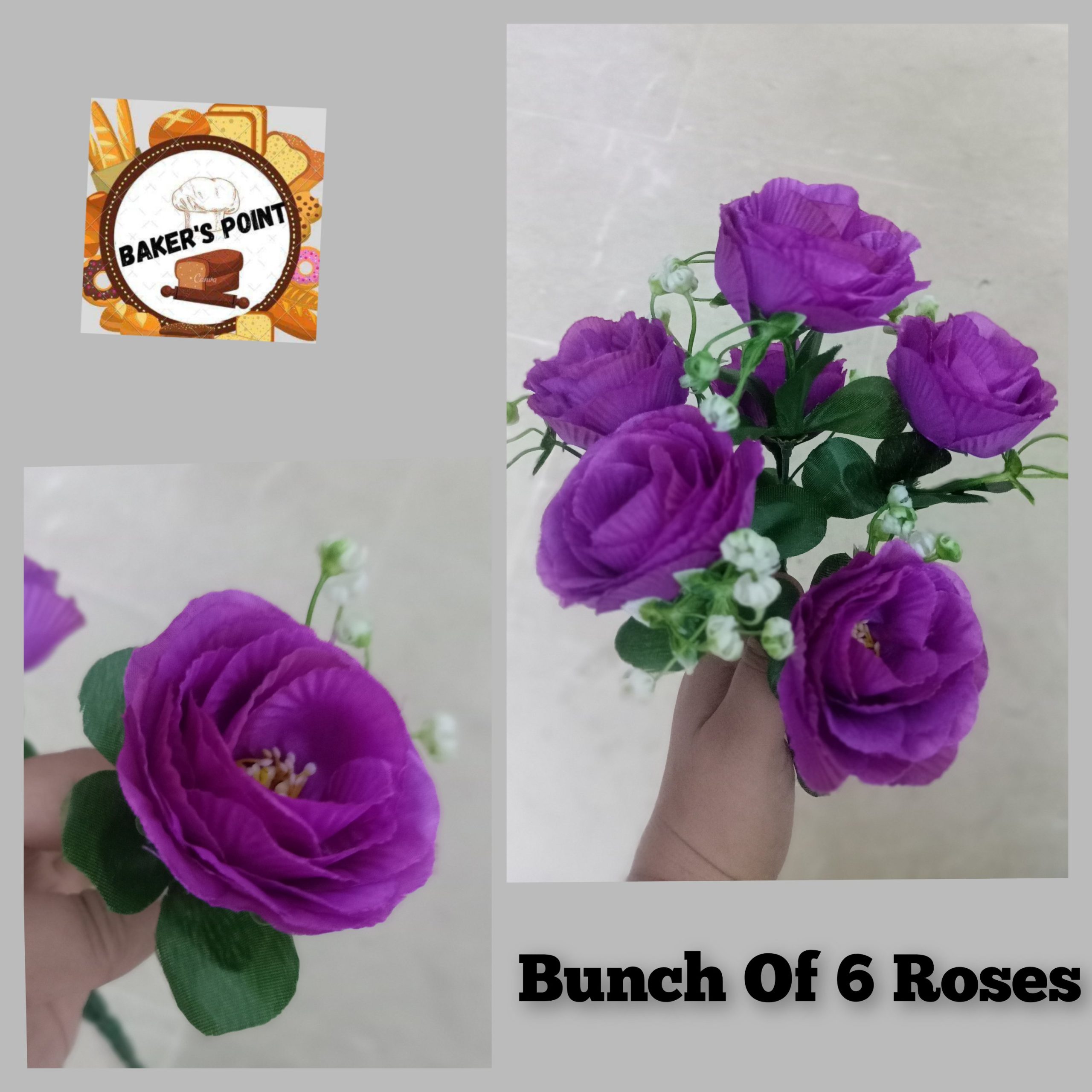 Artificial Bunch Of 6 Purple Roses