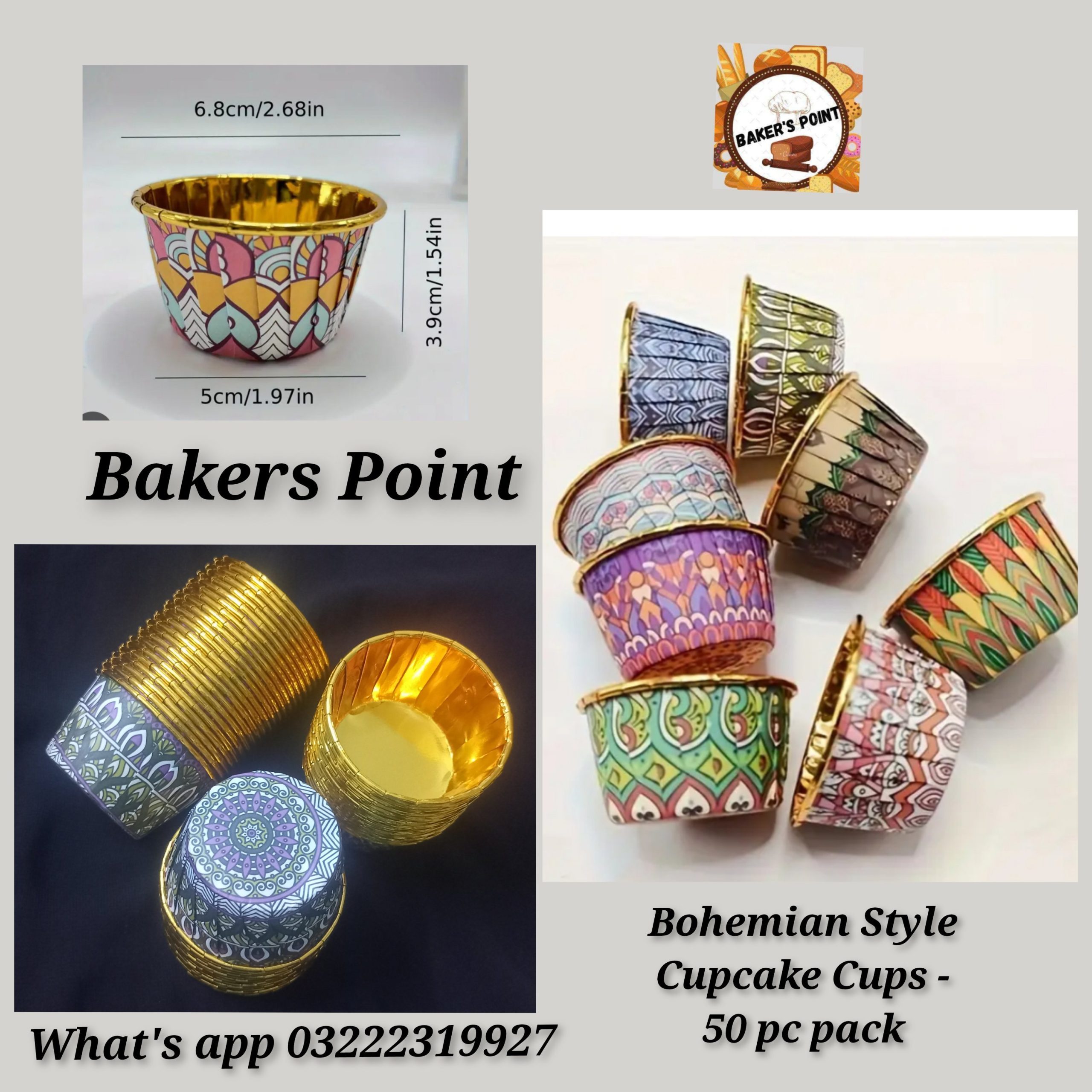 Cupcake Cups Bohemian Style 50 Pc Pack Design 1