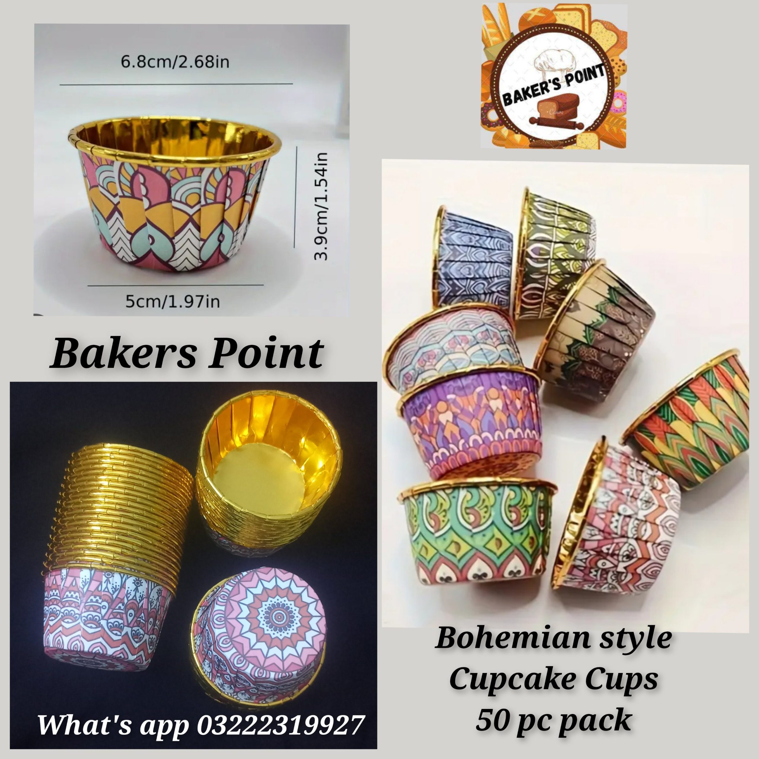 Cupcake Cups Bohemian Style 50 Pc Pack Design 2