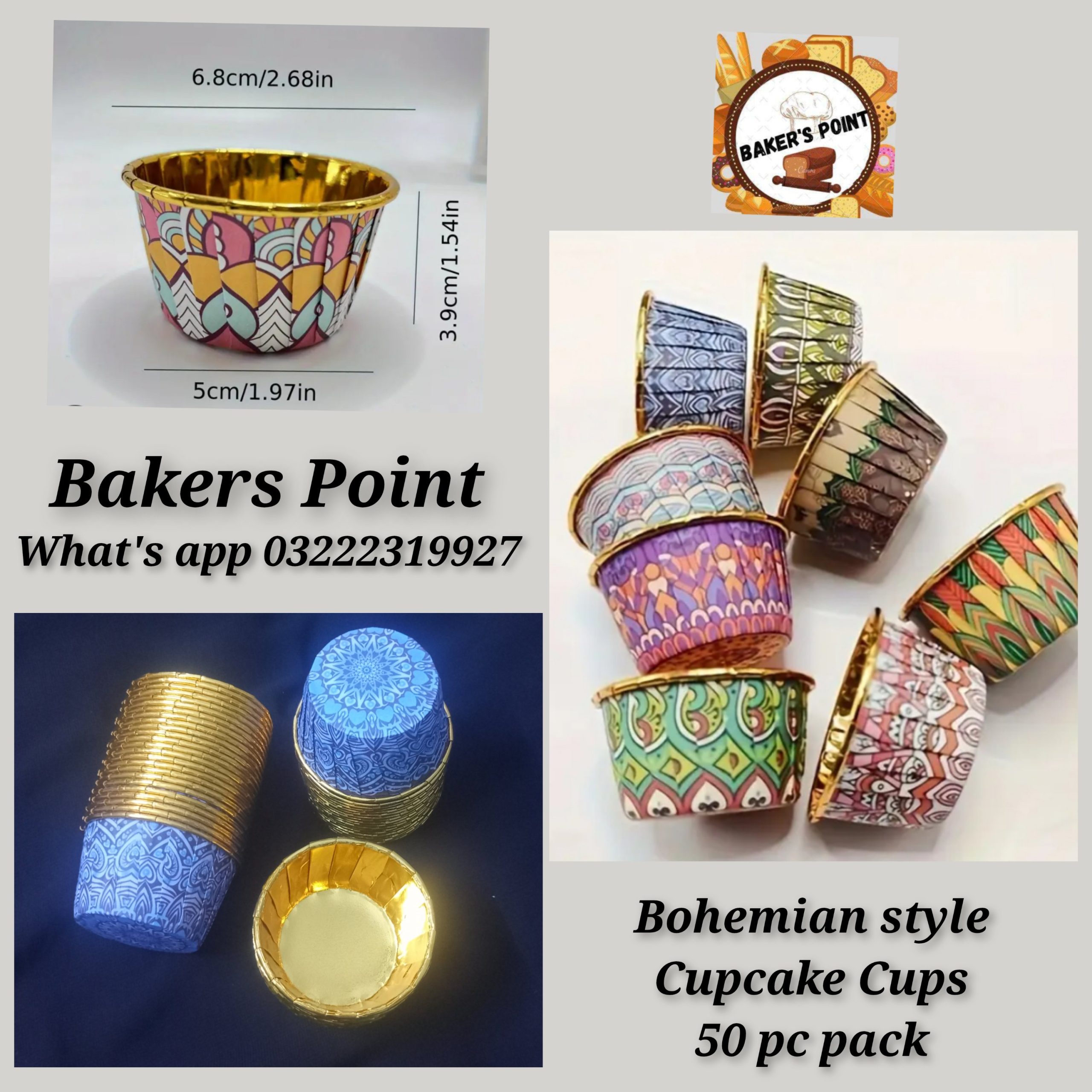 Cupcake Cups Bohemian Style 50 Pc Pack Design 3