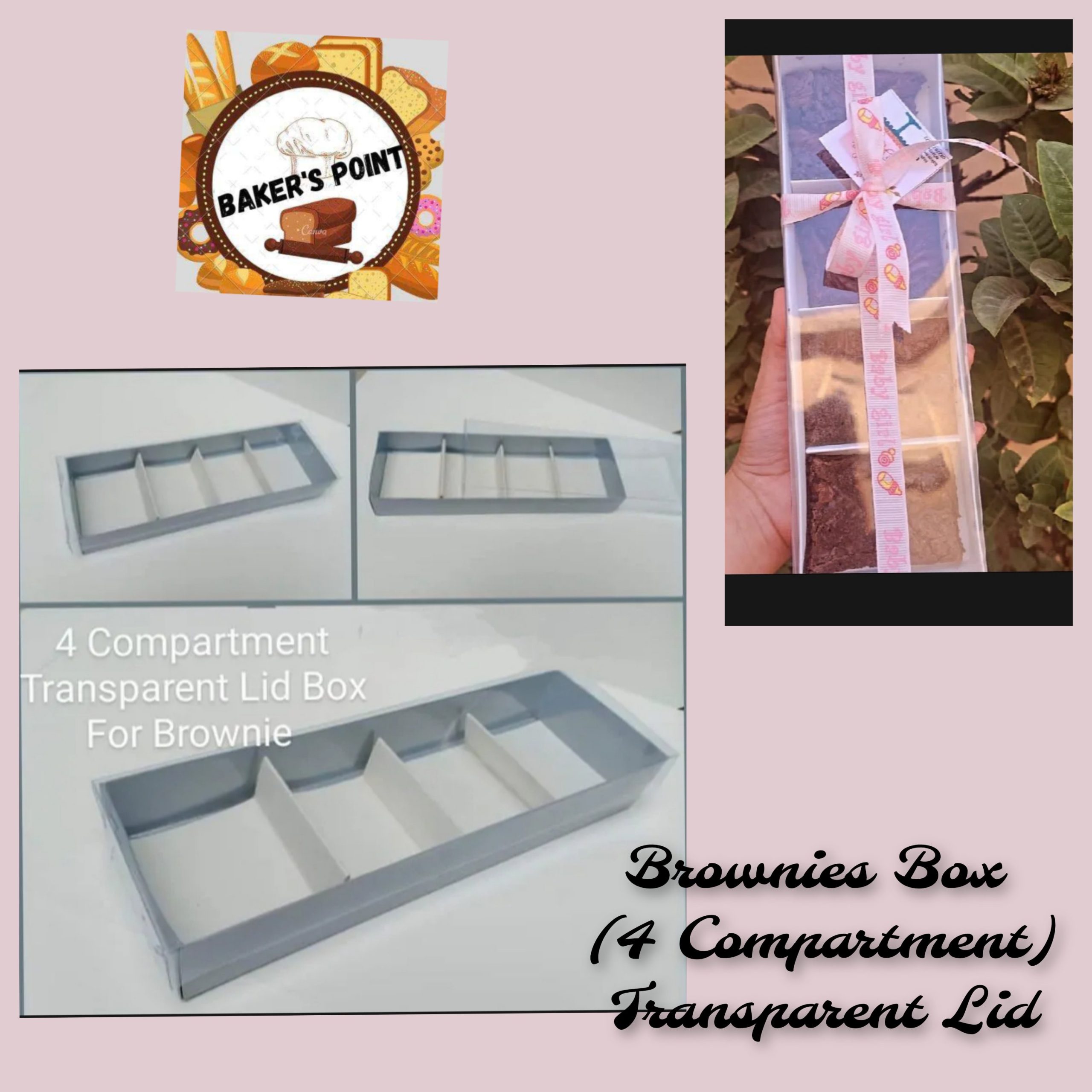 Brownies Box – 4 Compartment – Transparent Lid – Pack of 10