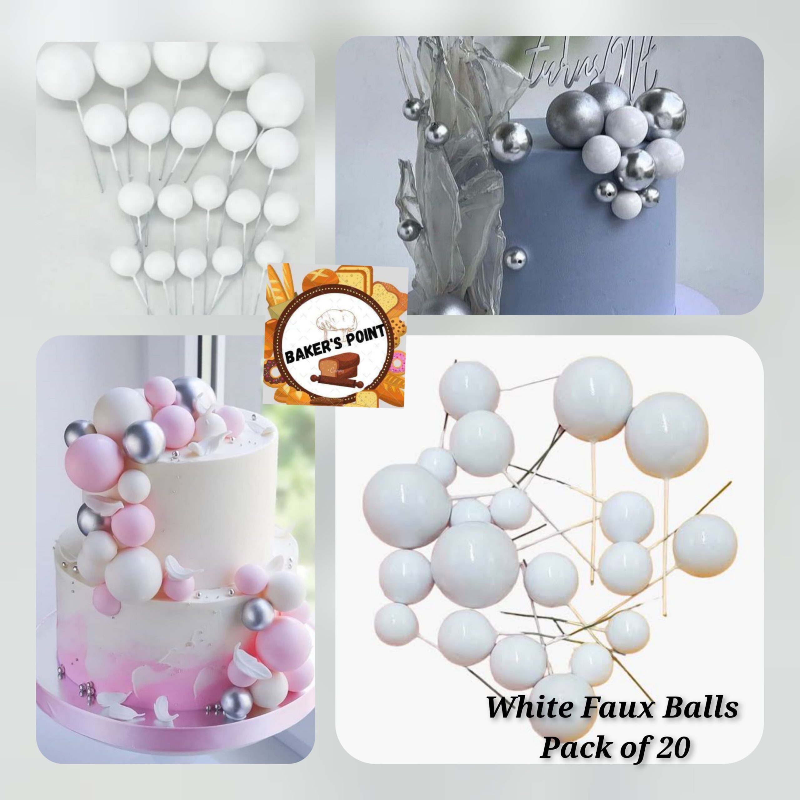 Faux Balls White Mix Size Pack Of 20