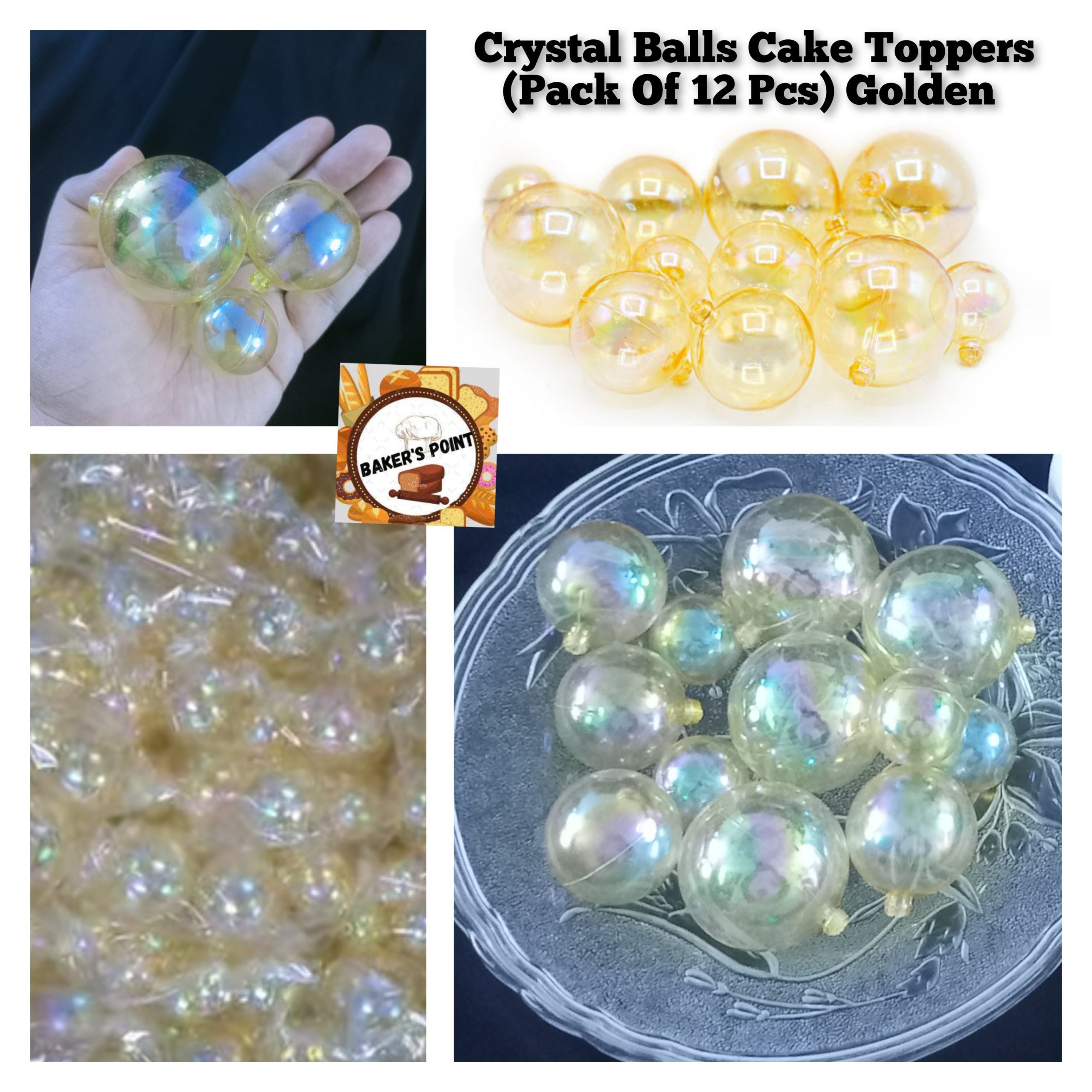Crystal Balls Cake Topper (Pack Of 12 Pcs) Golden