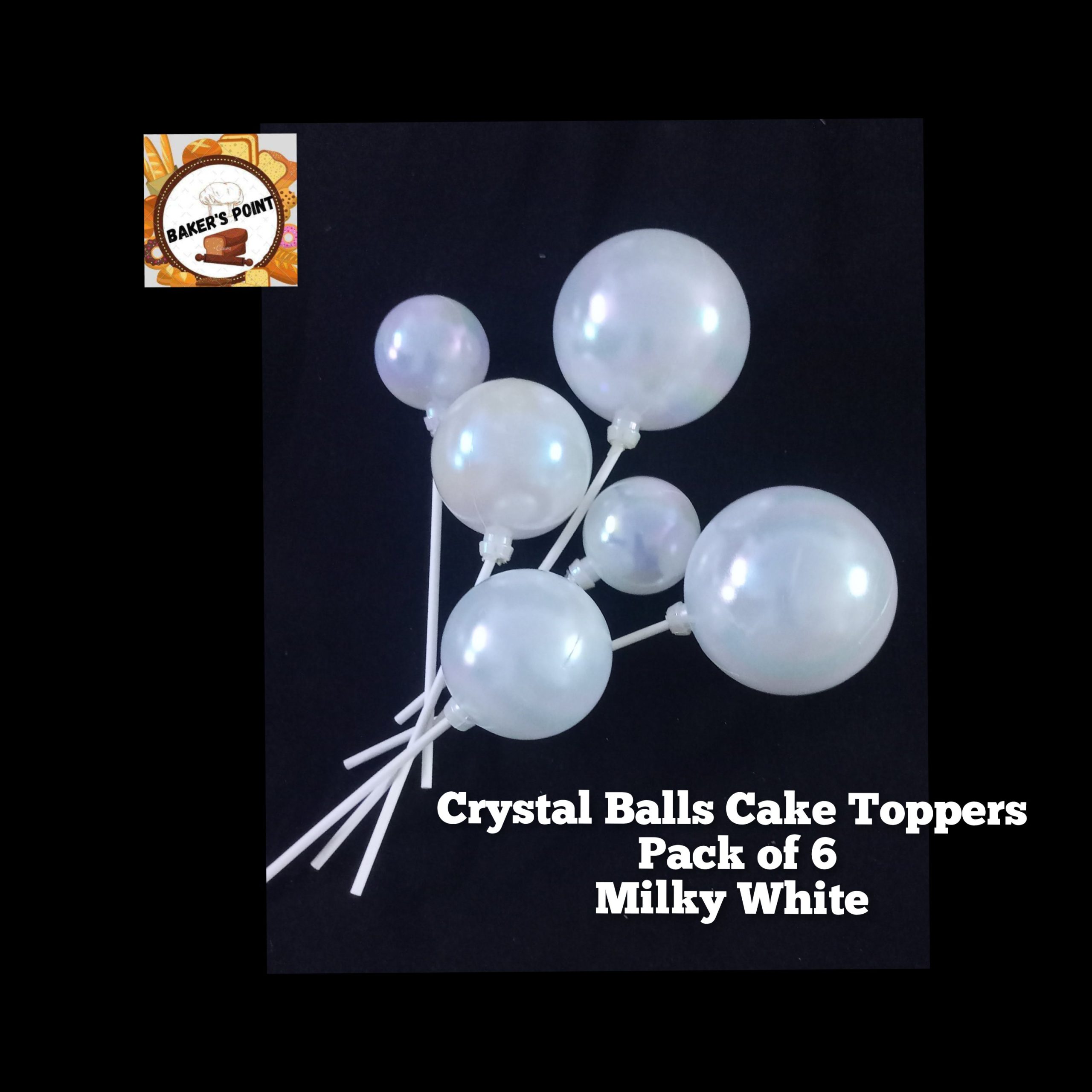 Crystal Balls Cake Topper (Pack Of 6 Pcs) Milky White 